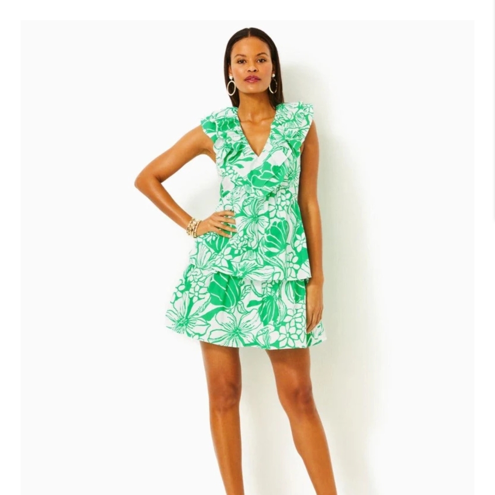 Nwt 10 Size Lilly Pulitzer Green Floral Mini Dress